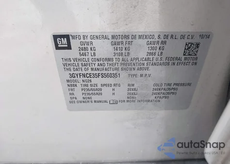 2015 Cadillac Srx Performance Collection из США, поврежденный, VIN 3GYFNCE35FS560351